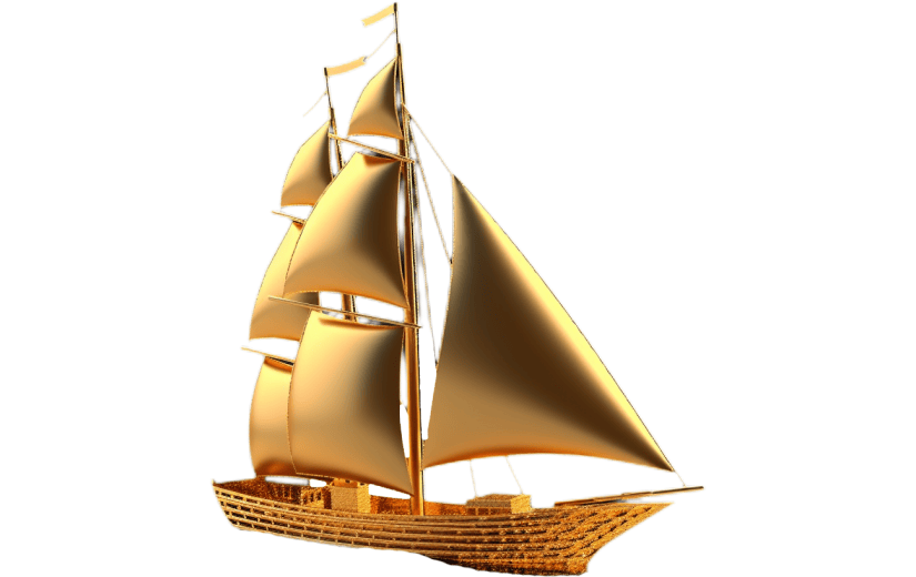 3D风格金色发财寓意帆船宣传3D元素