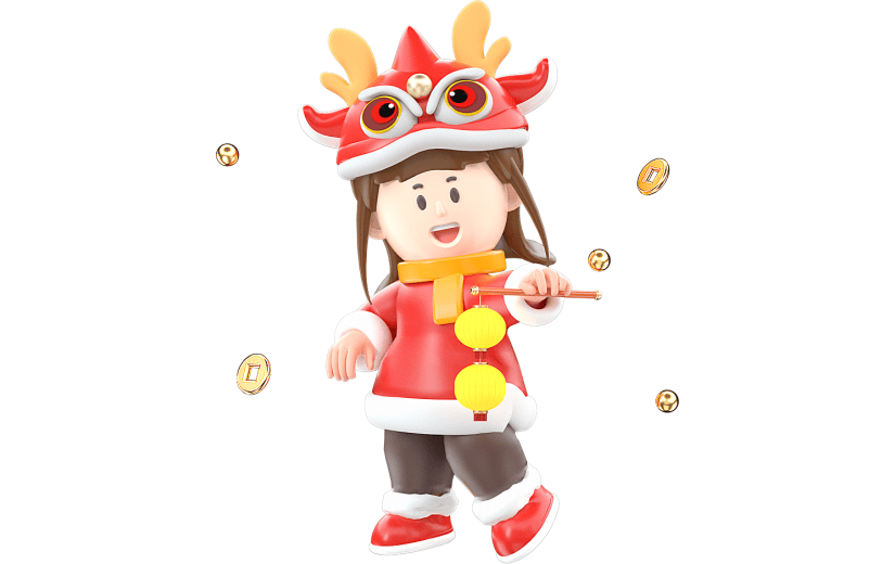 卡通红色中国风新年龙年女孩3D元素