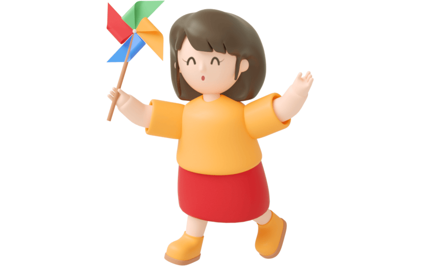 元素C4D立体黄色卡通玩风车的小女孩