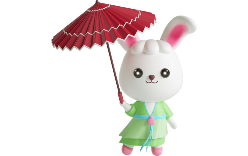 元素C4D立体红色卡通中秋节玉兔打伞