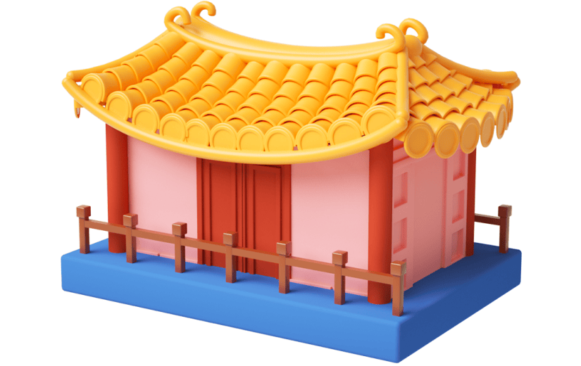 元素C4D立体黄色中式古建筑