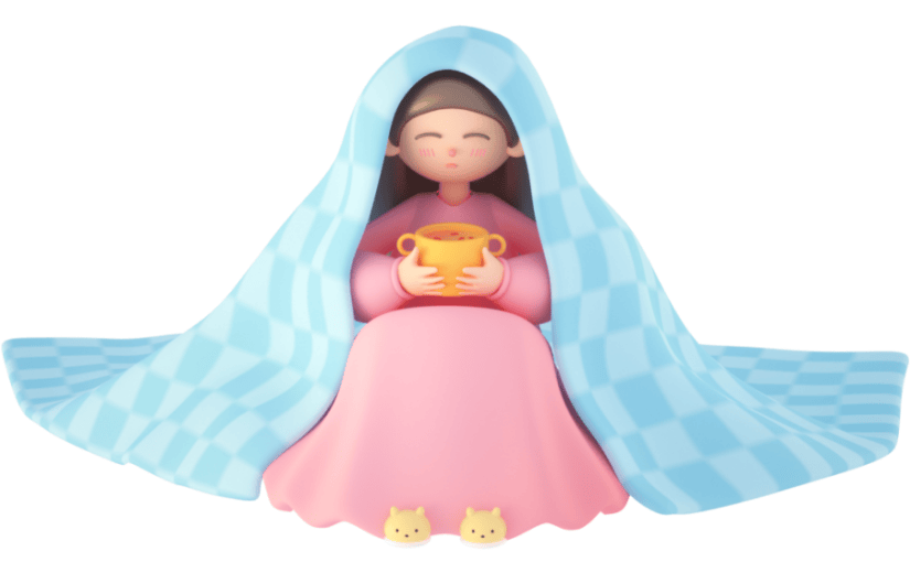 3D立体卡通双手捧杯体质差的女孩人物元素