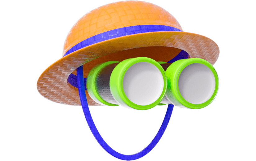 3D元素卡通露营草帽望远镜