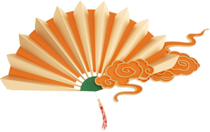 元素C4D立体金色国潮风扇子
