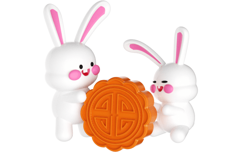 元素3D中秋抱着月饼的兔兔