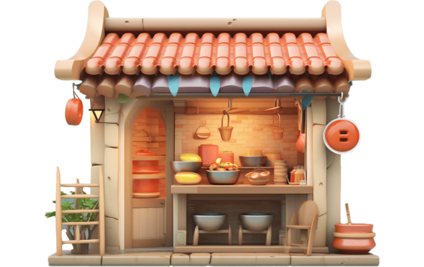 3D风格中国风街边购物店铺宣传3D元素