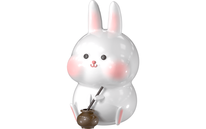 元素3D中秋玉兔捣药可爱兔子形象