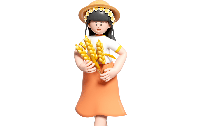清新简约风芒种节气女孩稻田3D元素