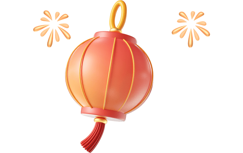 红色喜庆中国风灯笼烟花3D元素