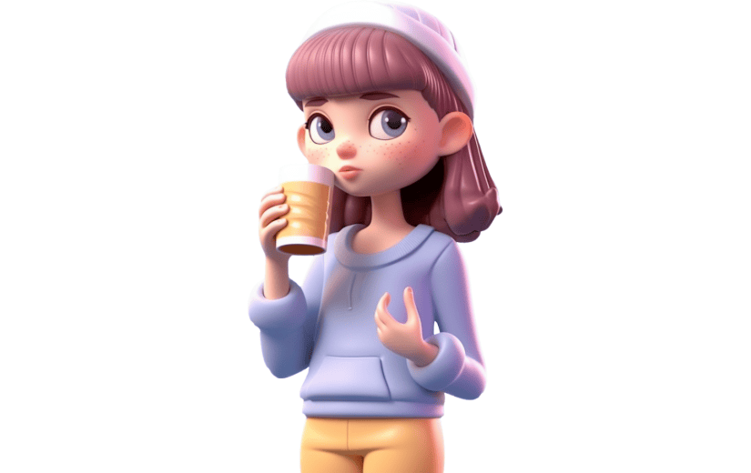元素3D立体卡通喝饮料的小女孩
