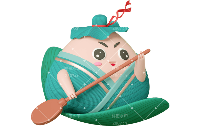 元素C4D立体绿色卡通古风国潮粽子划桨表情包