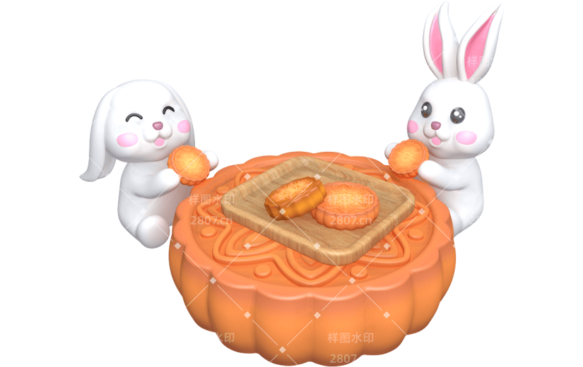 元素卡通3D中秋节吃月饼