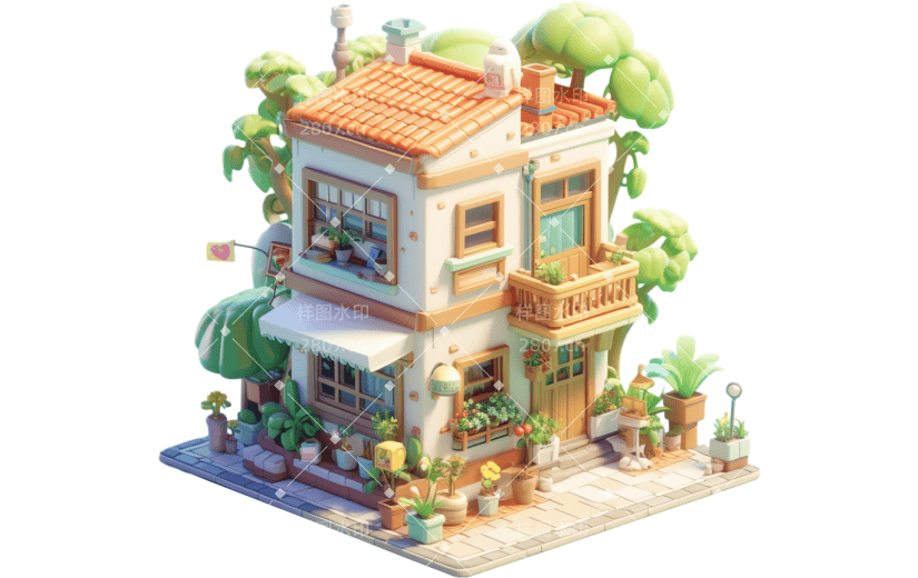 元素3D立体卡通花店建筑
