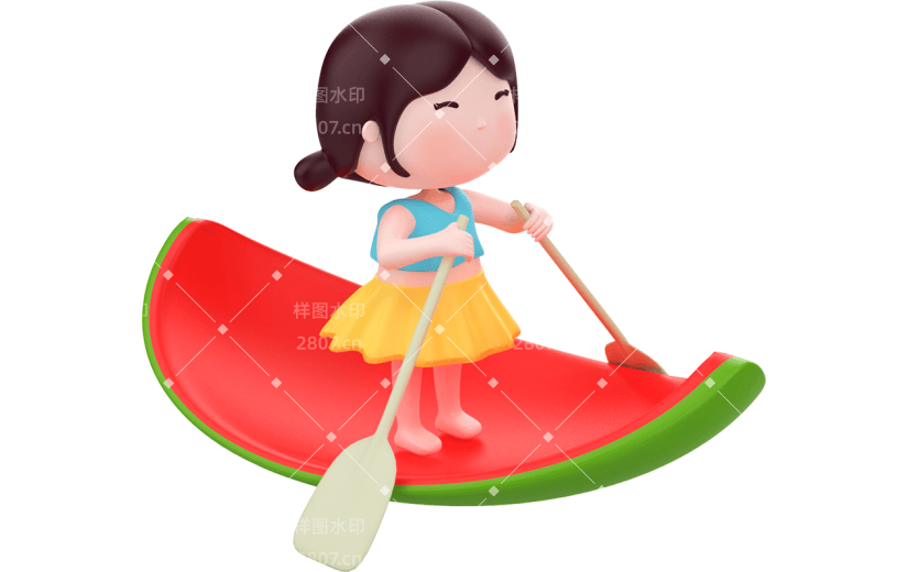 元素3D立体背景夏季池塘划船女孩人物元素