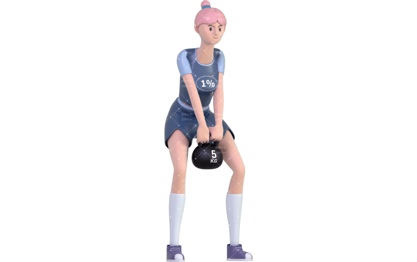元素3D立体创意运动健身人物提壶铃