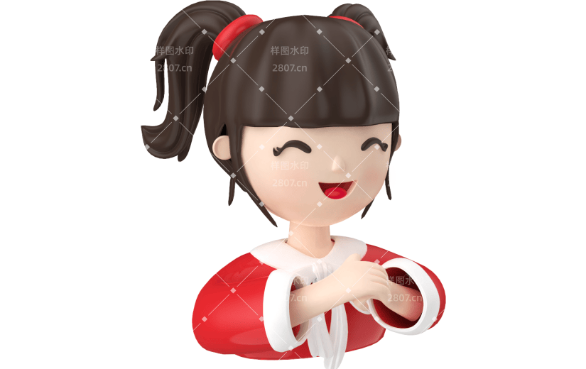 元素3D立体小女孩新年拜年头像