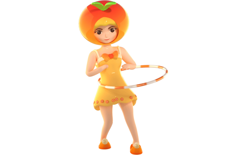 3D立体卡通创意橙子女孩水果拟态人物元素