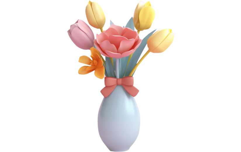 元素3D立体卡通郁金香花瓶