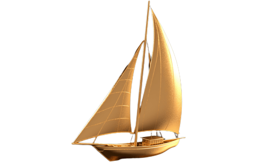 3D风格金色发财寓意帆船宣传3D元素