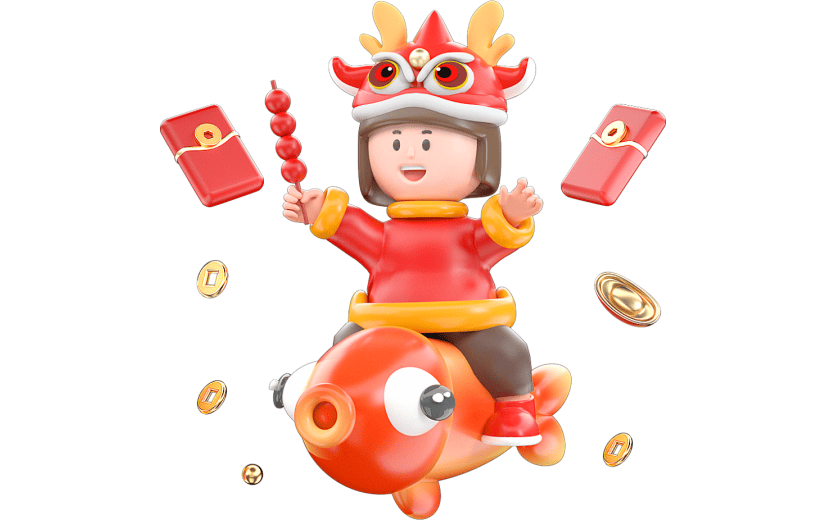 红色中国风新年锦鲤女孩3D元素