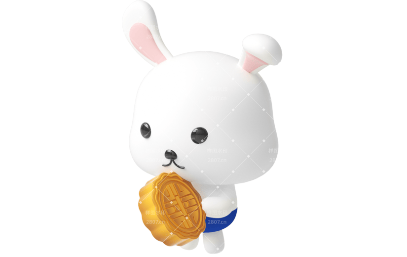 元素C4D立体白色卡通兔子拿月饼