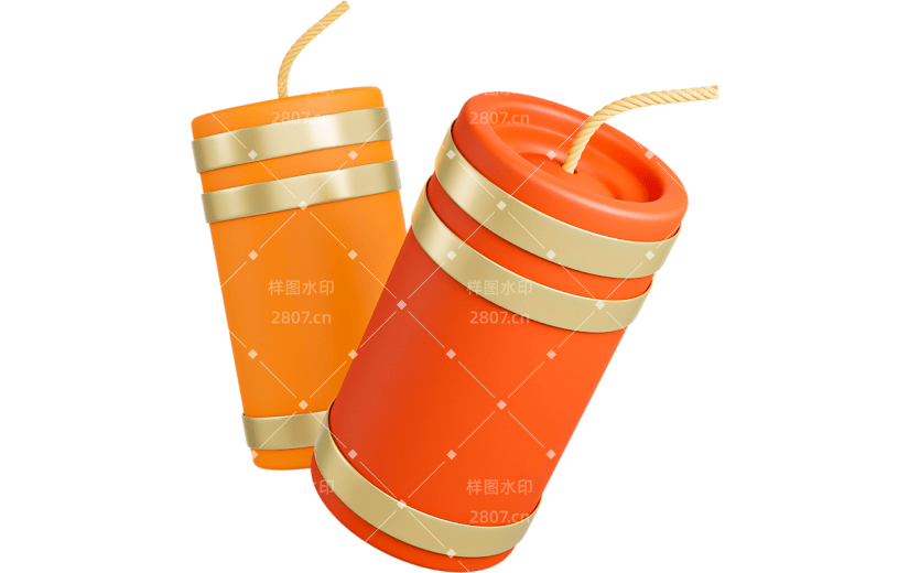 3d立体爆竹鞭炮炮竹红色新年喜庆元素