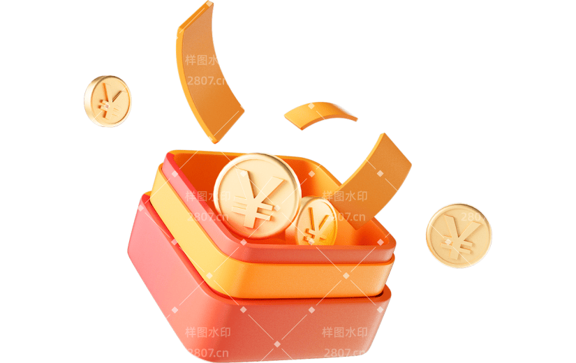 红色喜庆中国风盒子金币3D元素