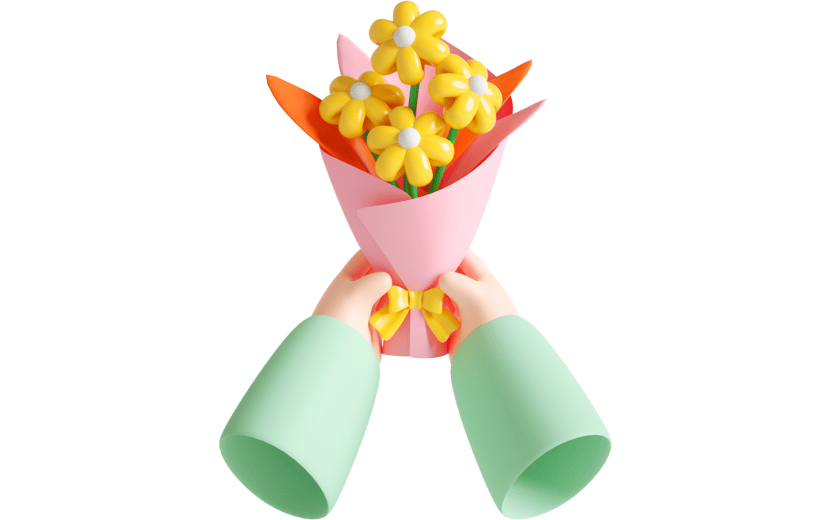 元素C4D立体粉色卡通手捧鲜花