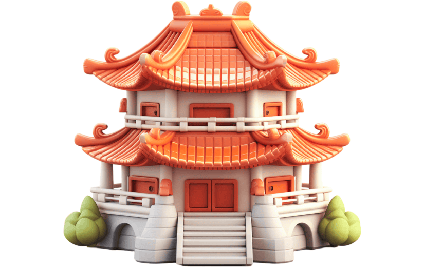 元素3D立体卡通中式建筑