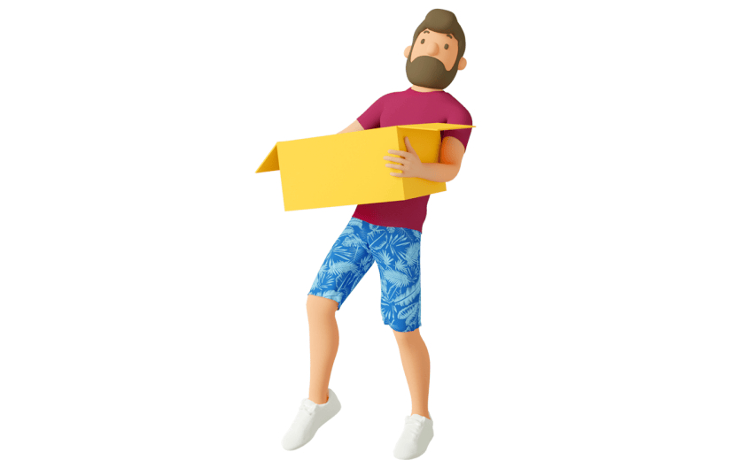 元素C4D立体红色卡通男生拿购物箱