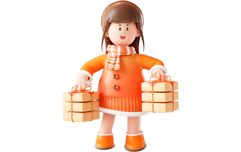 红色中国风女孩新年买年货3D元素