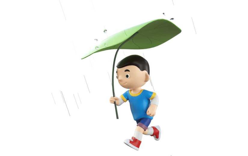 c4d躲雨卡通小男孩小清新3d渲染元素