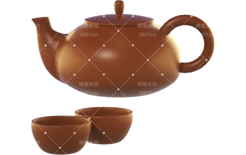 3D立体卡通茶壶茶杯中式元素