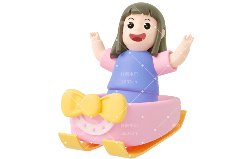 元素C4D立体粉色卡通坐滑板车的小女孩