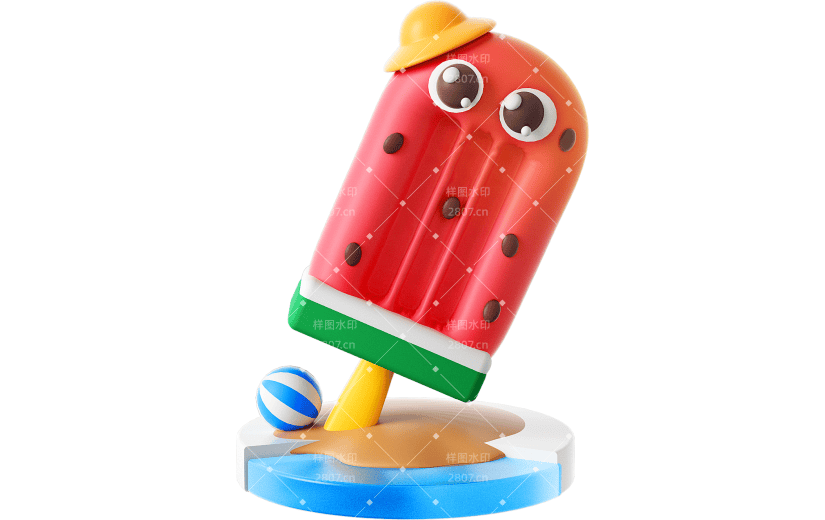 清新夏日暑假度假凉爽西瓜冰棒3D元素