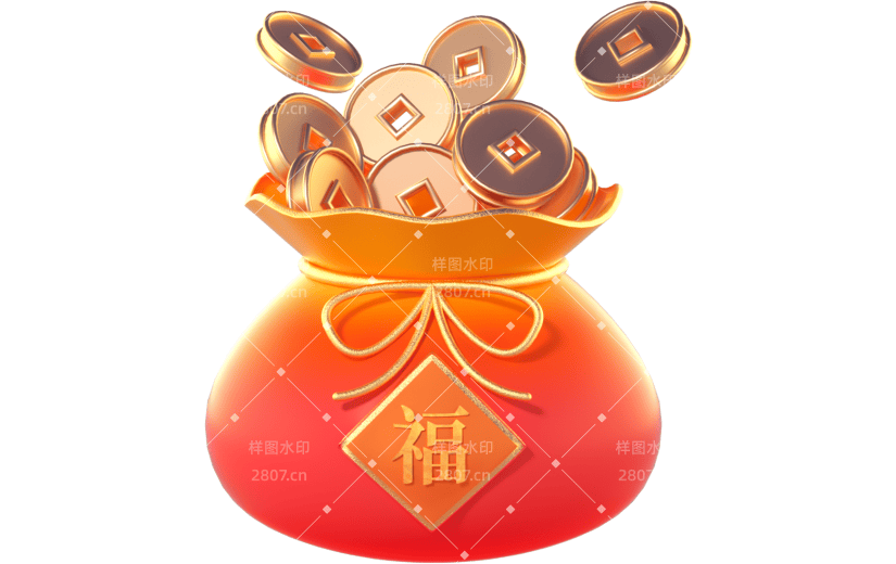 3D立体卡通创意金币福袋促销活动元素