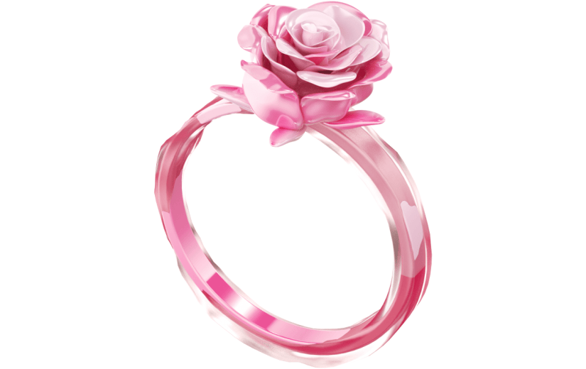 元素3D粉色质感玫瑰钻石戒指
