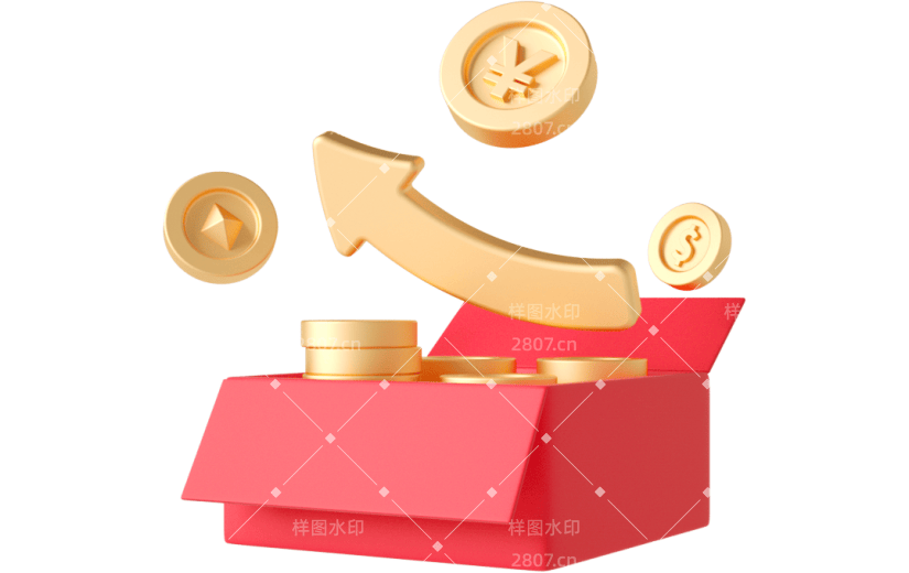 元素C4D立体红金质感金融银行办公金币箭头