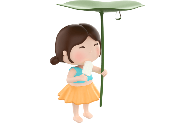 元素3D立体背景夏季吃雪糕小女孩人物元素