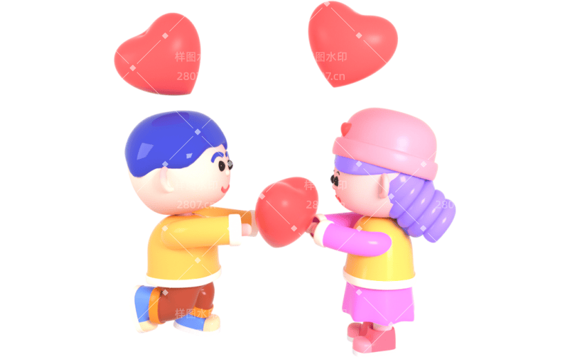C4D520卡通情侣3D渲染元素