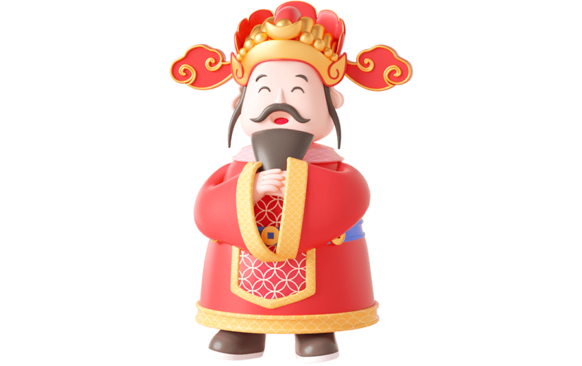 元素C4D立体红色卡通新年财神爷拱手作揖