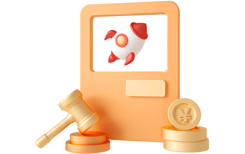 元素C4D立体金色质感金融银行办公金币火箭
