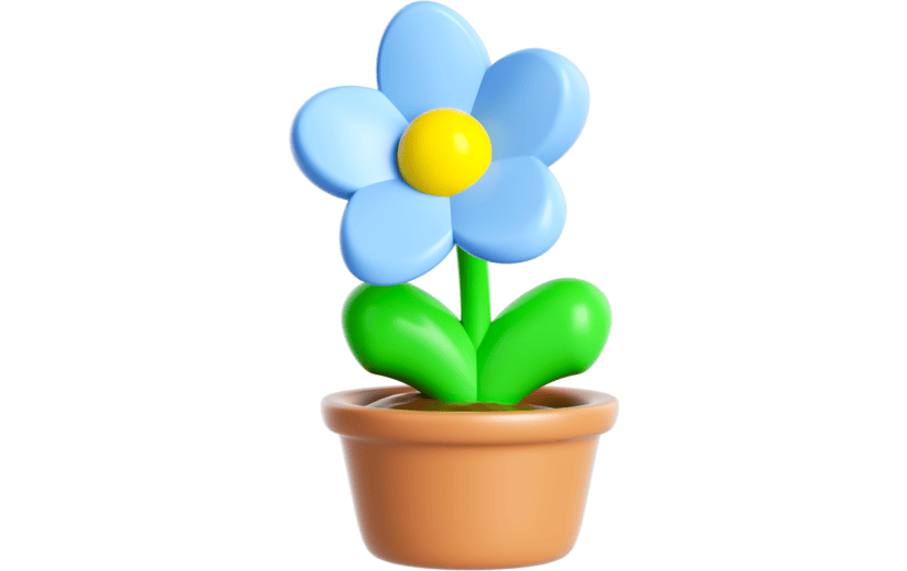 元素3D卡通可爱蓝色鲜花盆栽