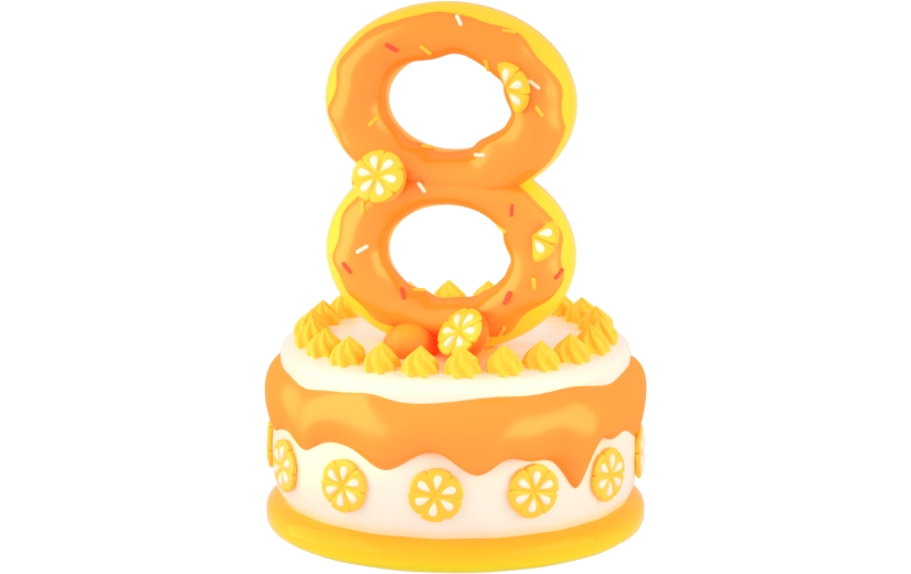 3D立体卡通生日橙子蛋糕数字8元素