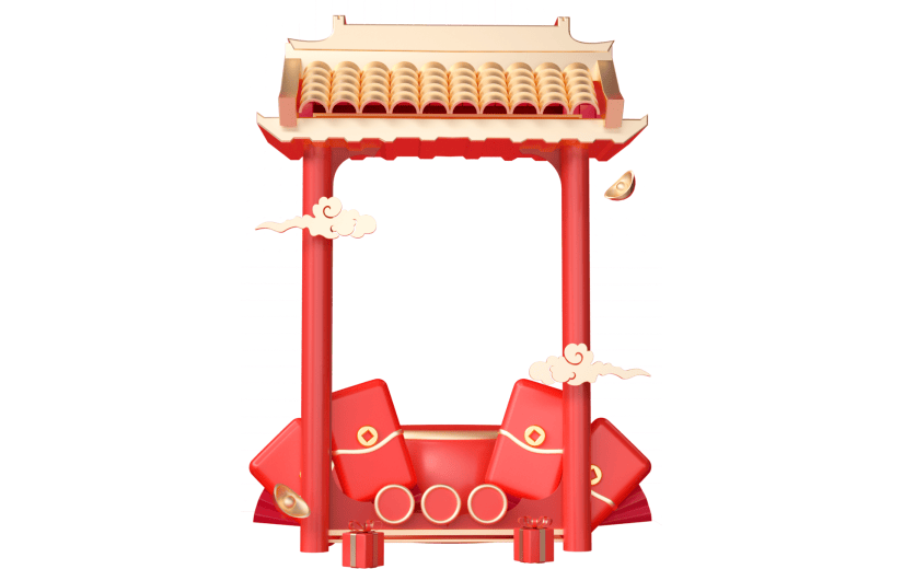 红色中国风新年促销3D元素