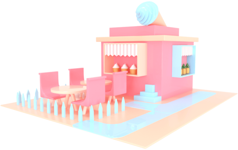 c4d梦幻粉色卡通甜品小店铺3d元素