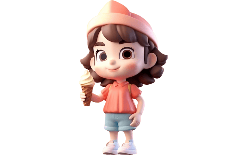 元素3D立体卡通拿冰淇淋的小女孩