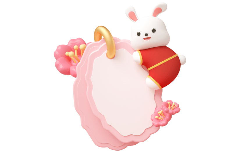 元素C4D立体粉色卡通桃花朵朵兔子便签