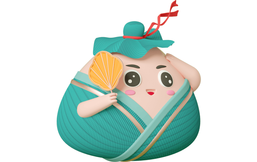元素C4D立体绿色卡通古风国潮粽子拿伞子表情包