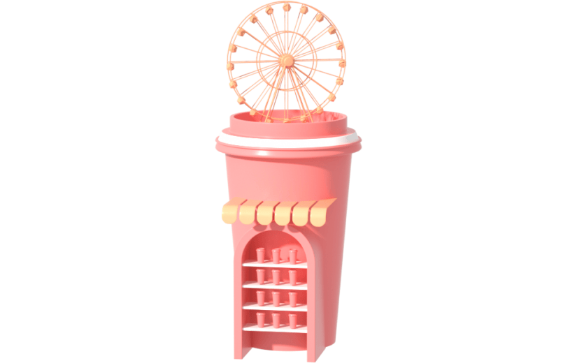 元素卡通3D奶茶杯商铺